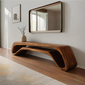 Modern Curved Bench For Entryway Or Living Room Decor