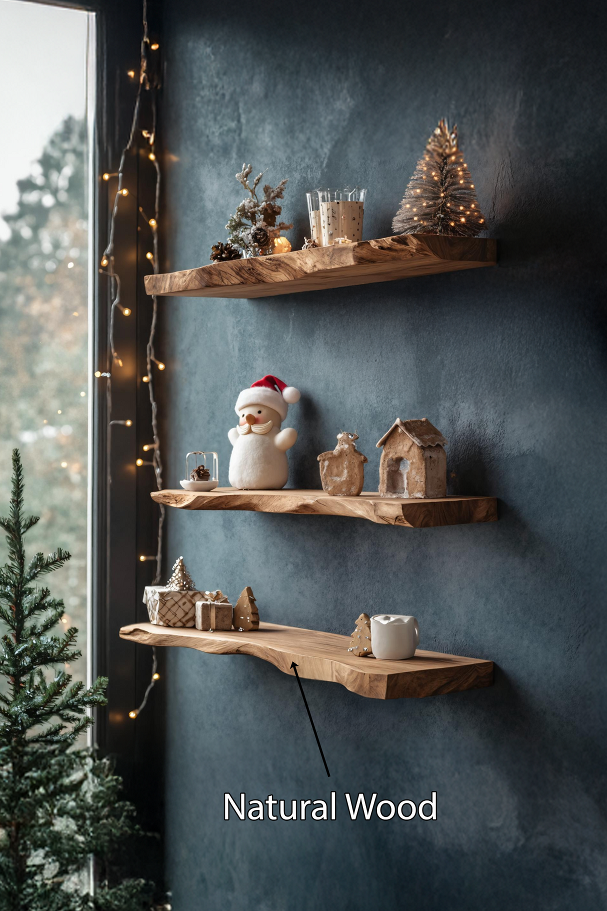 Handcrafted Live Edge Floating Shelf For Entryway Xmas Design
