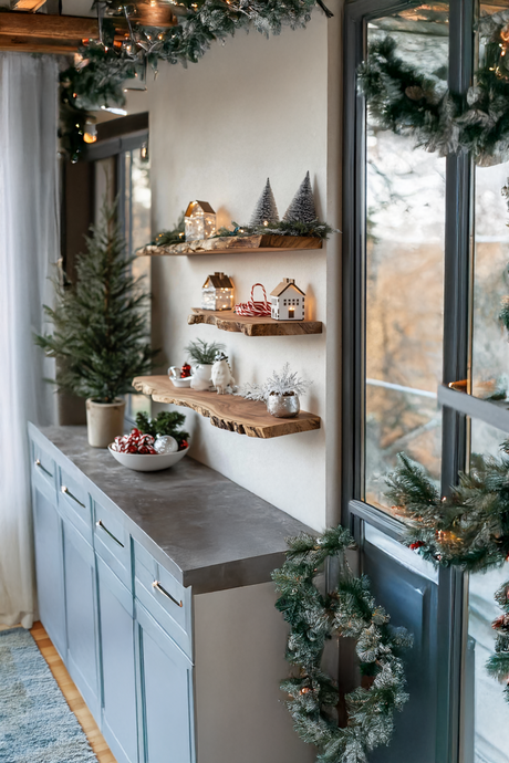 Mid Century Wooden Floating Shelf For Christmas Living Room Decor