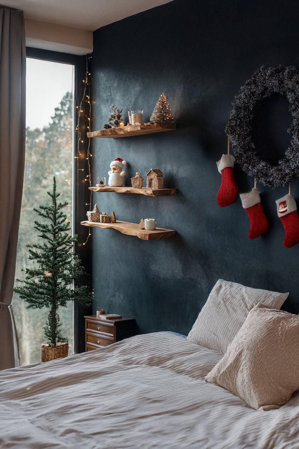 Handcrafted Live Edge Floating Shelf For Entryway Xmas Design
