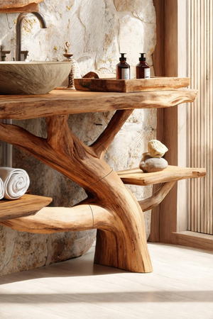 Handcrafted Wooden Live Edge Bathroom Vanity For Luxury Bathroom Decor