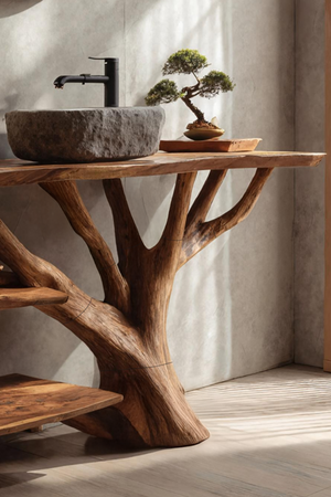 Farmhouse Wooden Live Edge Bathroom Vanity For Rustic Bathroom Design