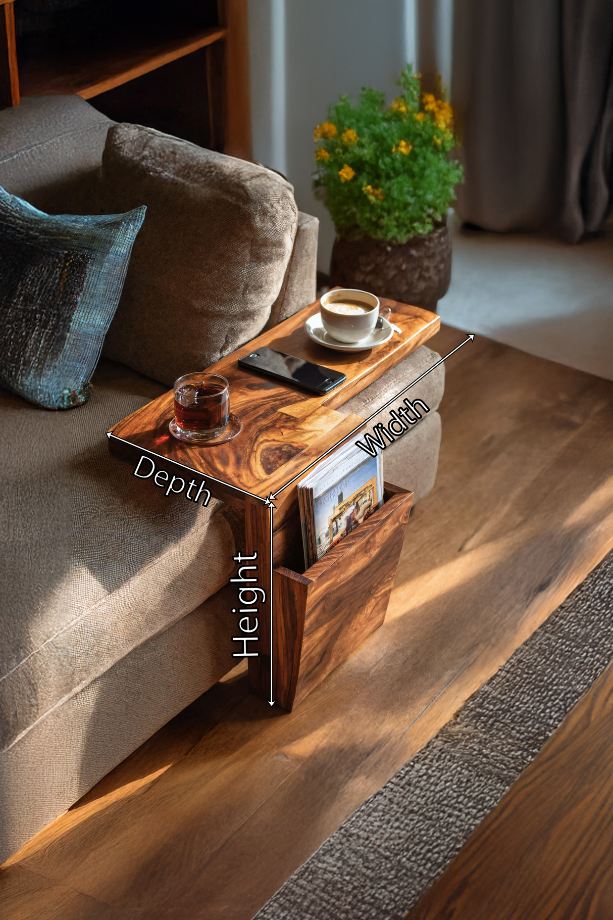 Live Edge Wooden Armrest For Elegant Sofa Decoration