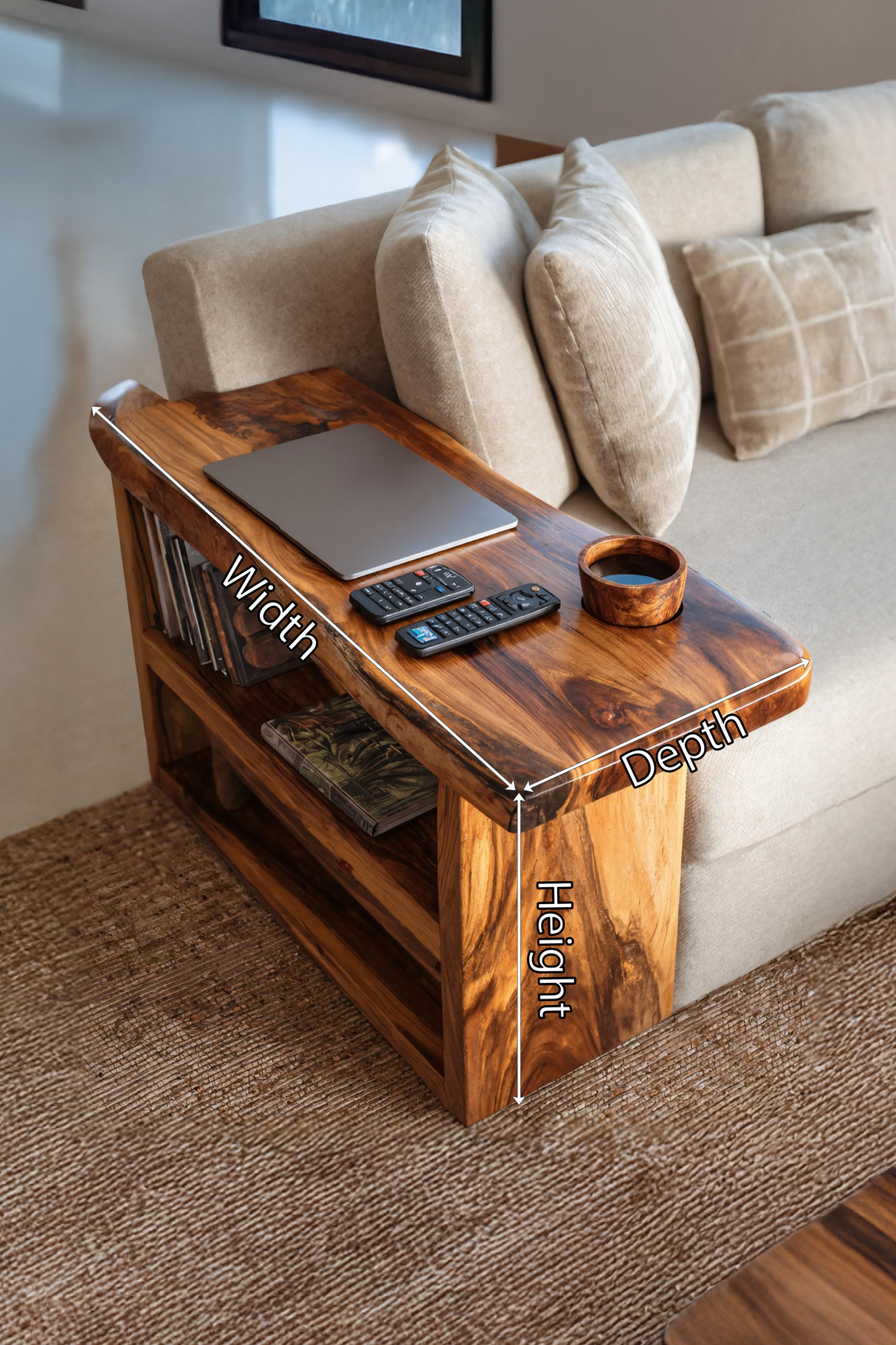 Farmhouse Live Edge Armrest For Sofa Decor Accent