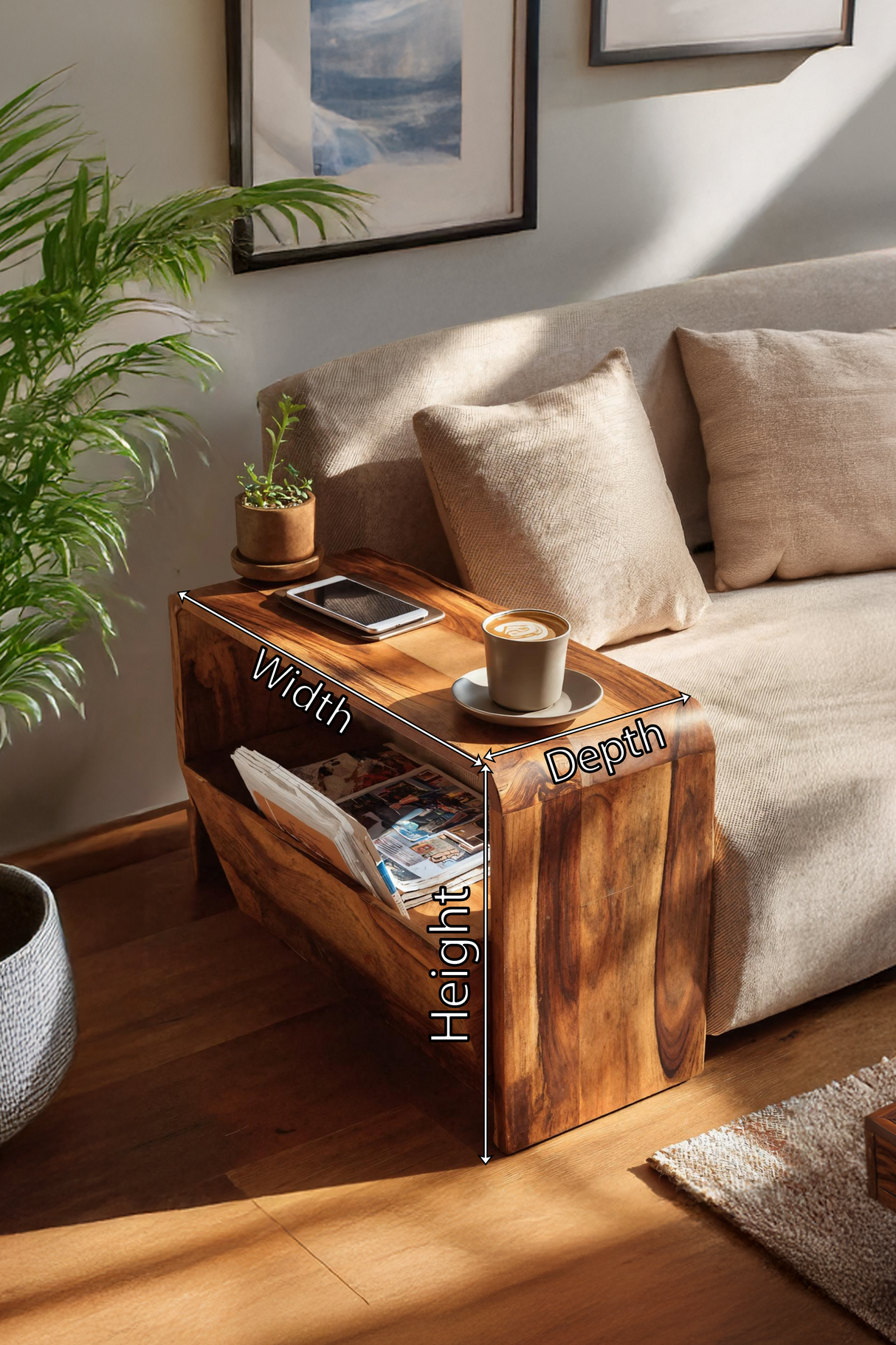 Handcrafted Wooden Side Table For Living Room Accent
