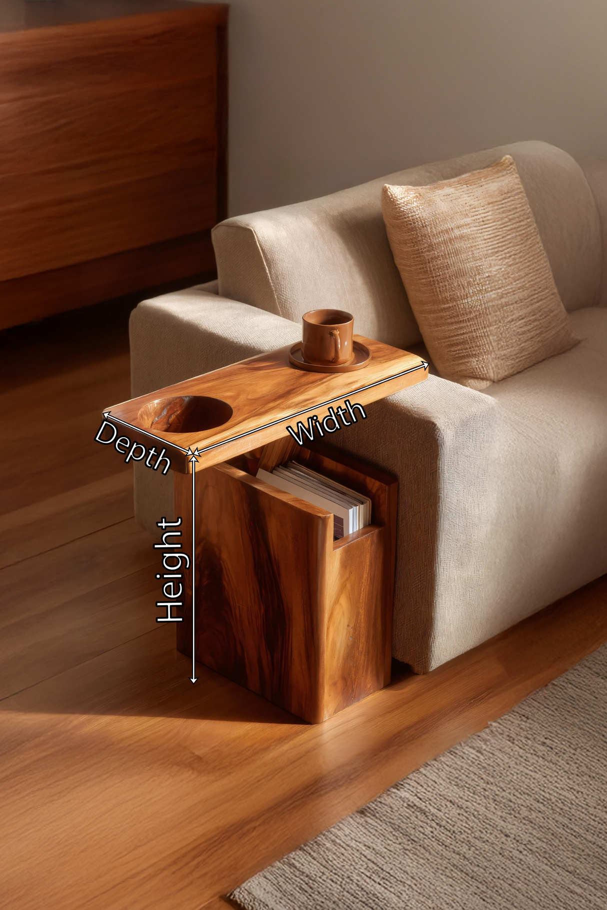 Solid Wood Live Edge Armrest For Sofa And Lounge Area