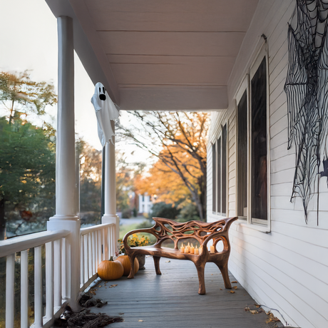 Mid Century Solid Wood Halloween Bench For Outdoor Design