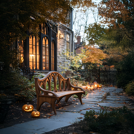Farmhouse Solid Wood Halloween Bench For Outdoor Porch Design
