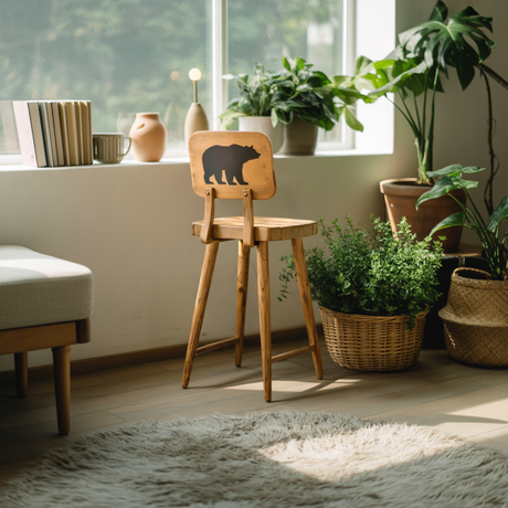 Rustic Bear Backrest Bar Stool For Kitchen Island Seating