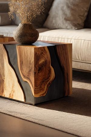 Mid Century Wooden Cube Coffee Table For Entryway Decor