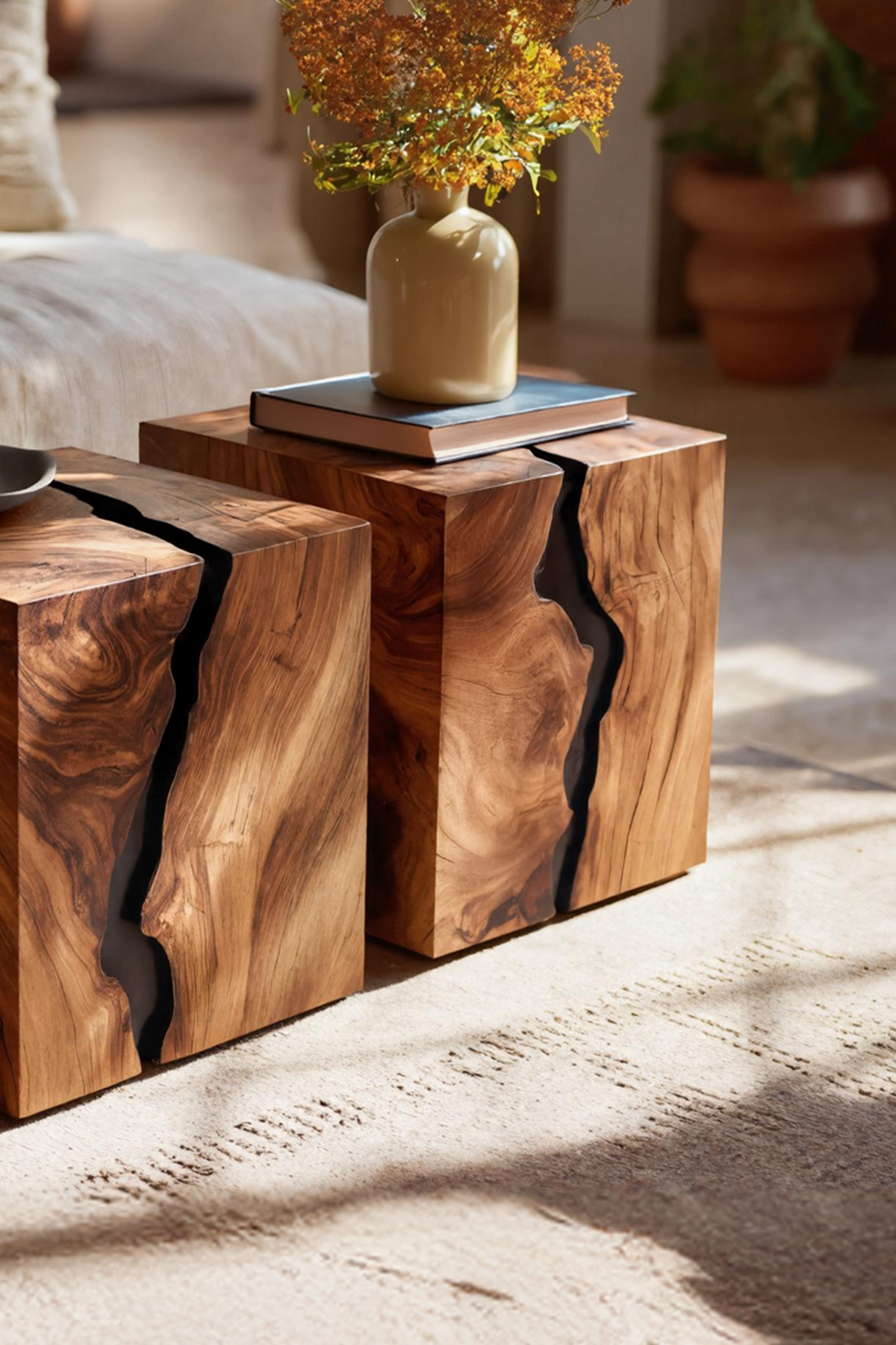 Handcrafted Solid Wood Low Coffee Table For Living Decor