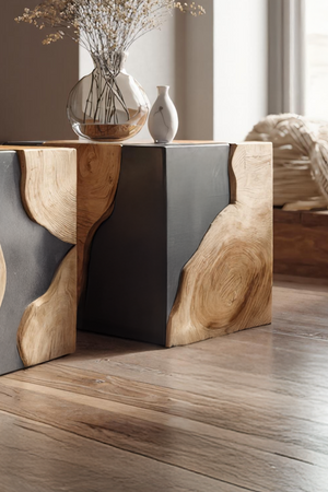 Mid Century Solid Wood Cube Coffee Table For Home Decor