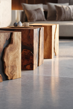 Farmhouse Wooden Cube Table For Modern Furniture Design