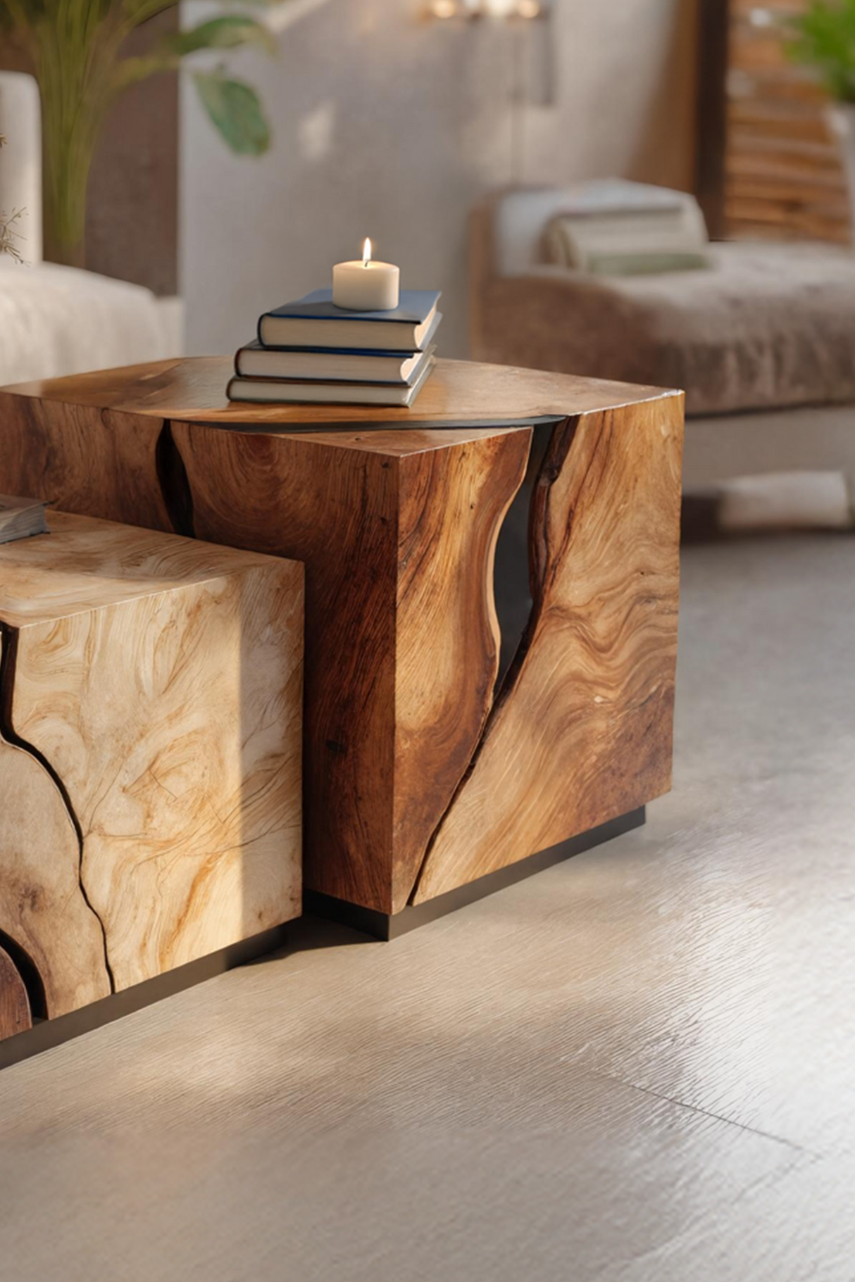 Mid Century Solid Wood Low Coffee Table For Living Room