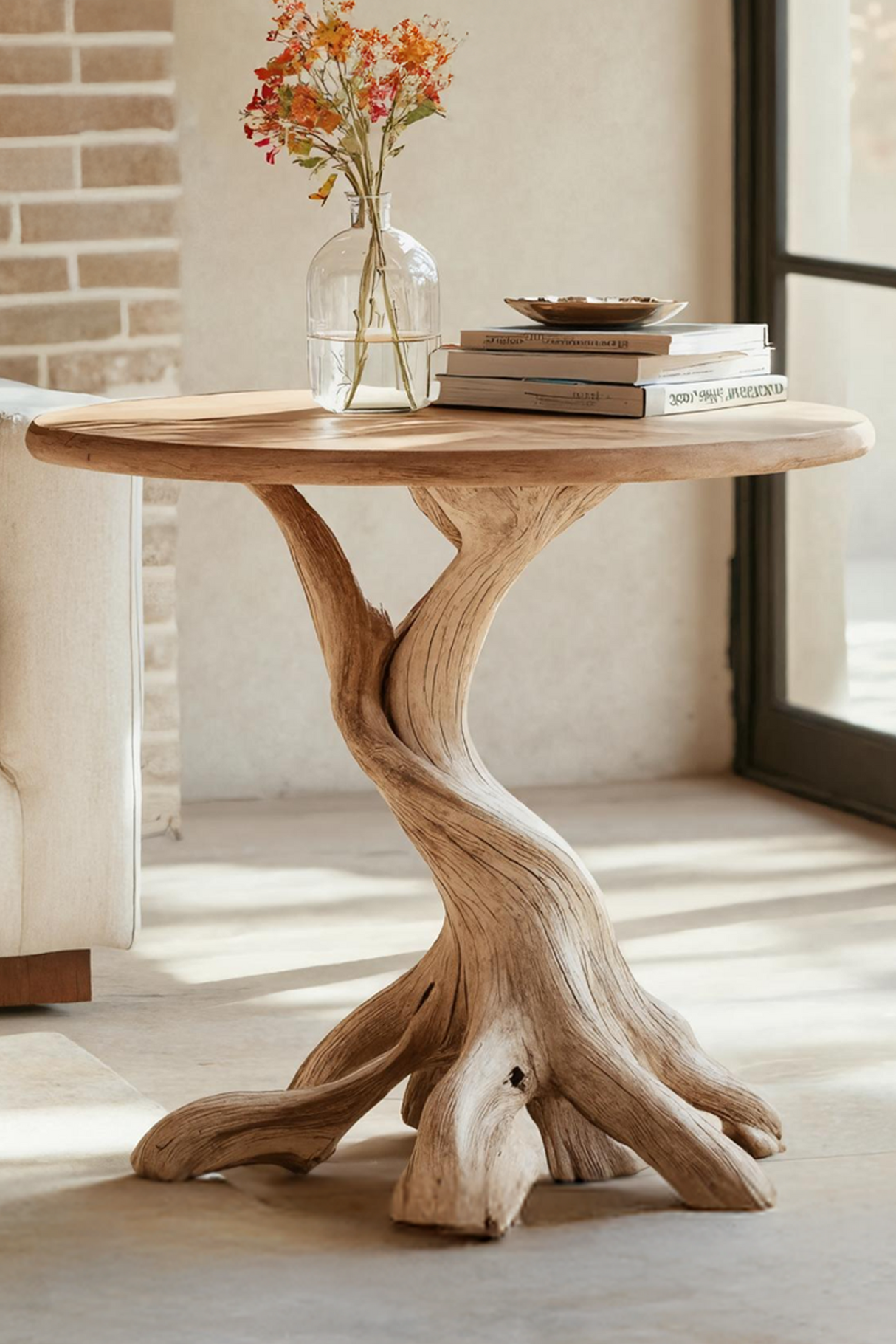 Rustic Solid Wood End Table For Living Room Stylish Wall Display