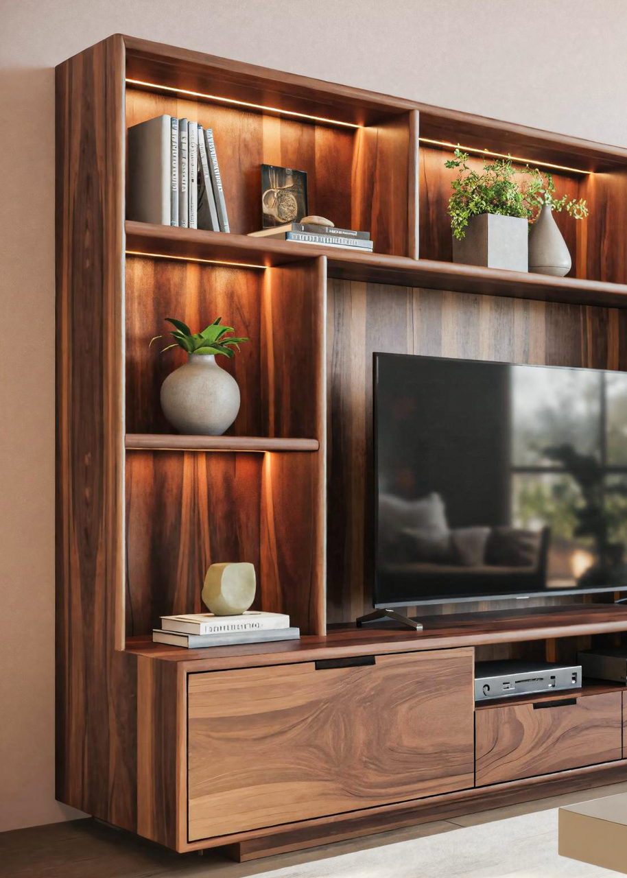 Modern TV Wall Unit With LED Shelves For Living Room