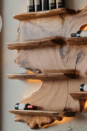 Rustic Live Edge Wine Rack Shelf With LED For Bar