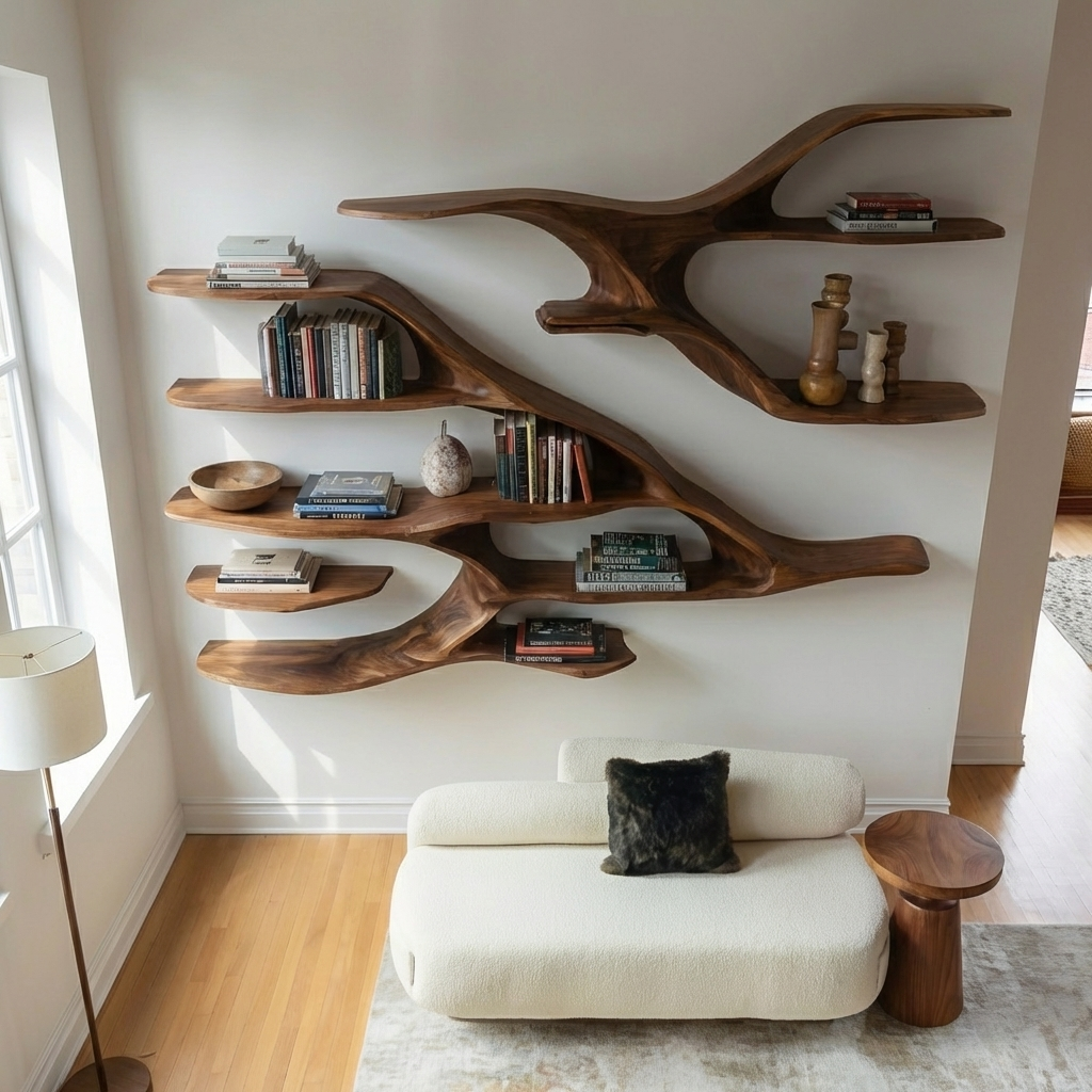 Contemporary Wooden Wall Shelf For Living Room Decor
