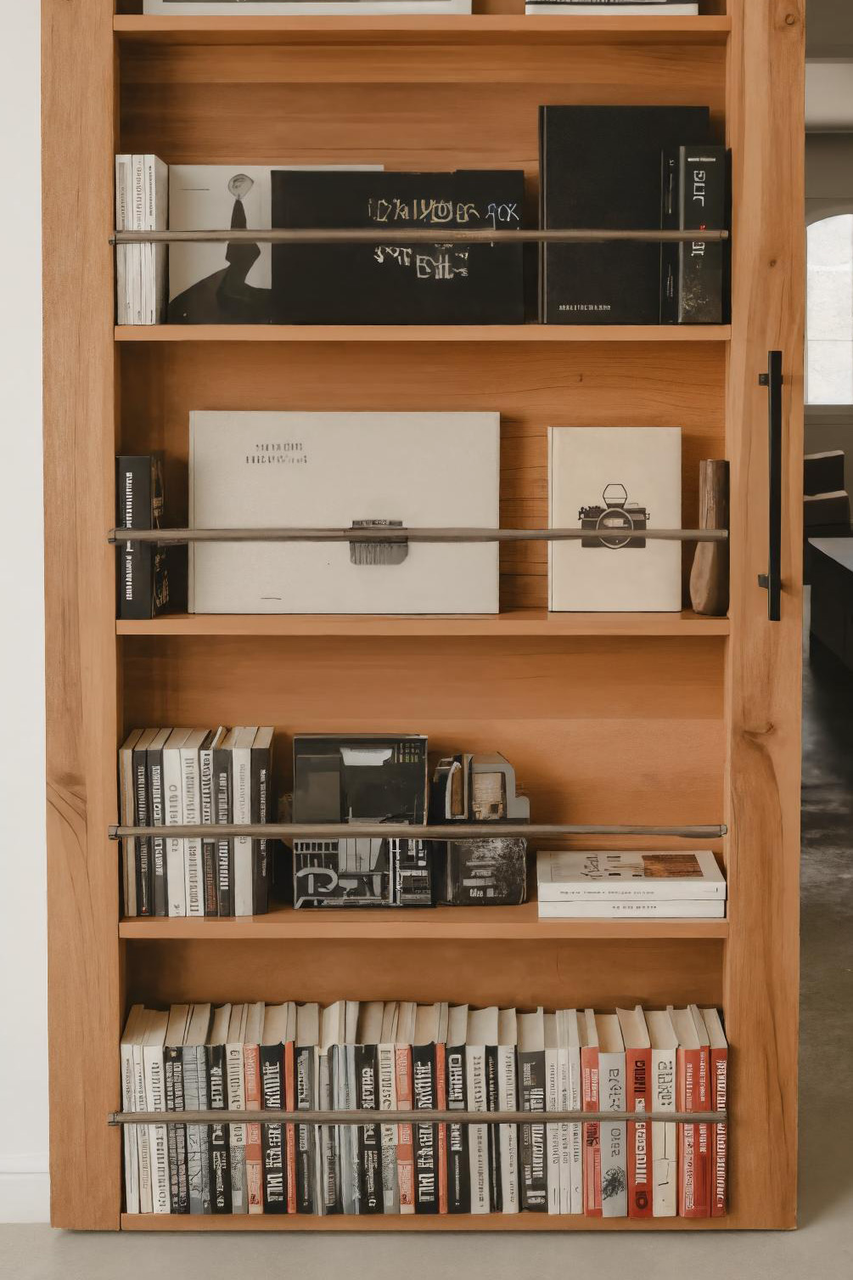Modern Sliding Barn Door With Built-In Bookshelf For Living Room