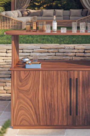 Modern Outdoor Bar Table With Cabinet For Patio Or Poolside
