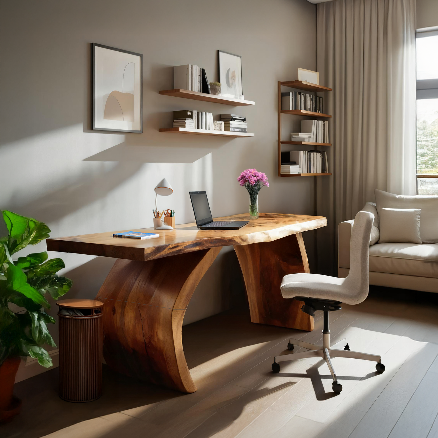 Handcrafted Wooden Live Edge Desk For Professional Office