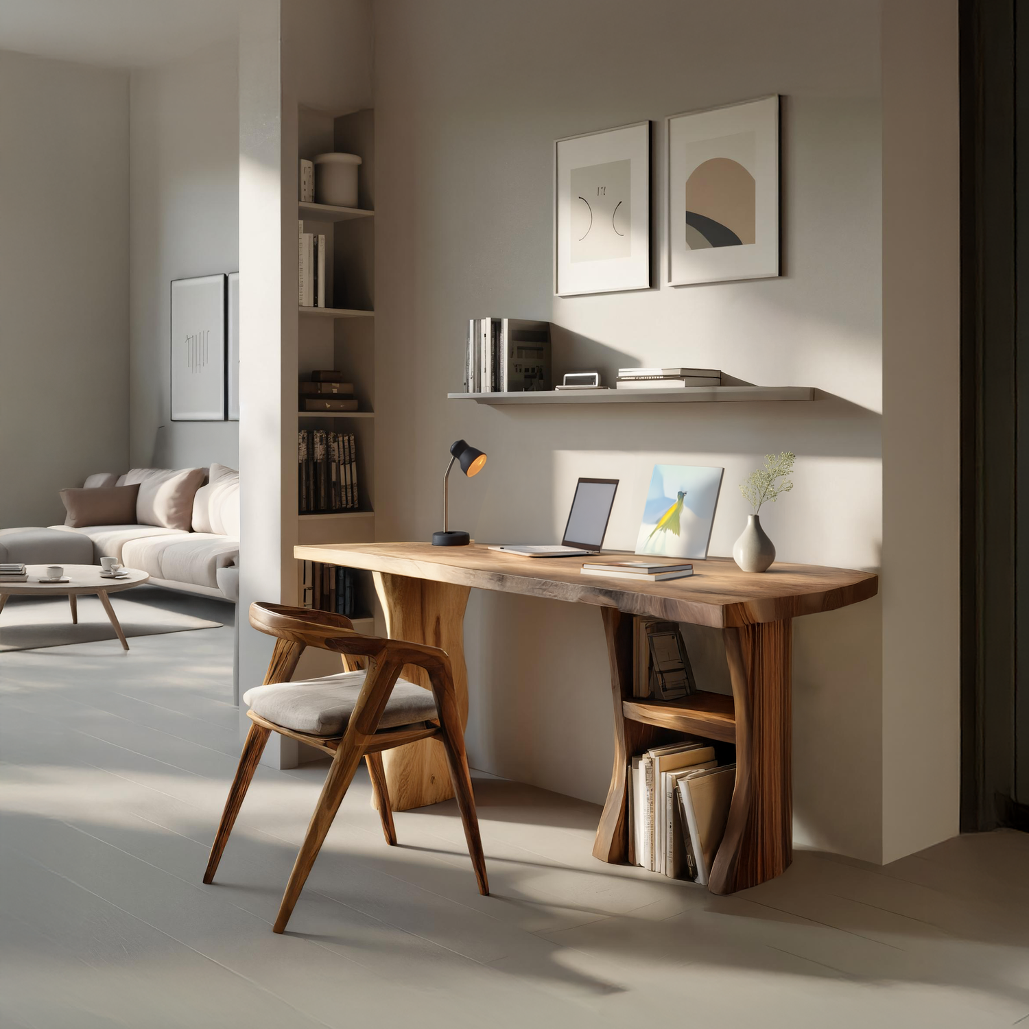 Modern Wooden Live Edge Desk For Small Home Office Setup