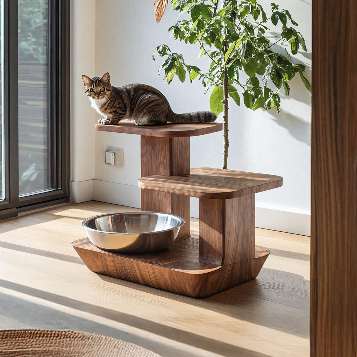 Handcrafted Wooden Pet Food Stand For Kitchen Decor