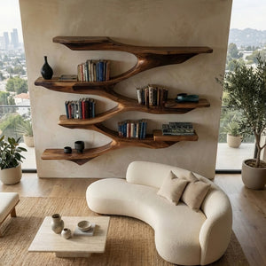 Mid Century Wooden Wall Shelf For Living Room Space