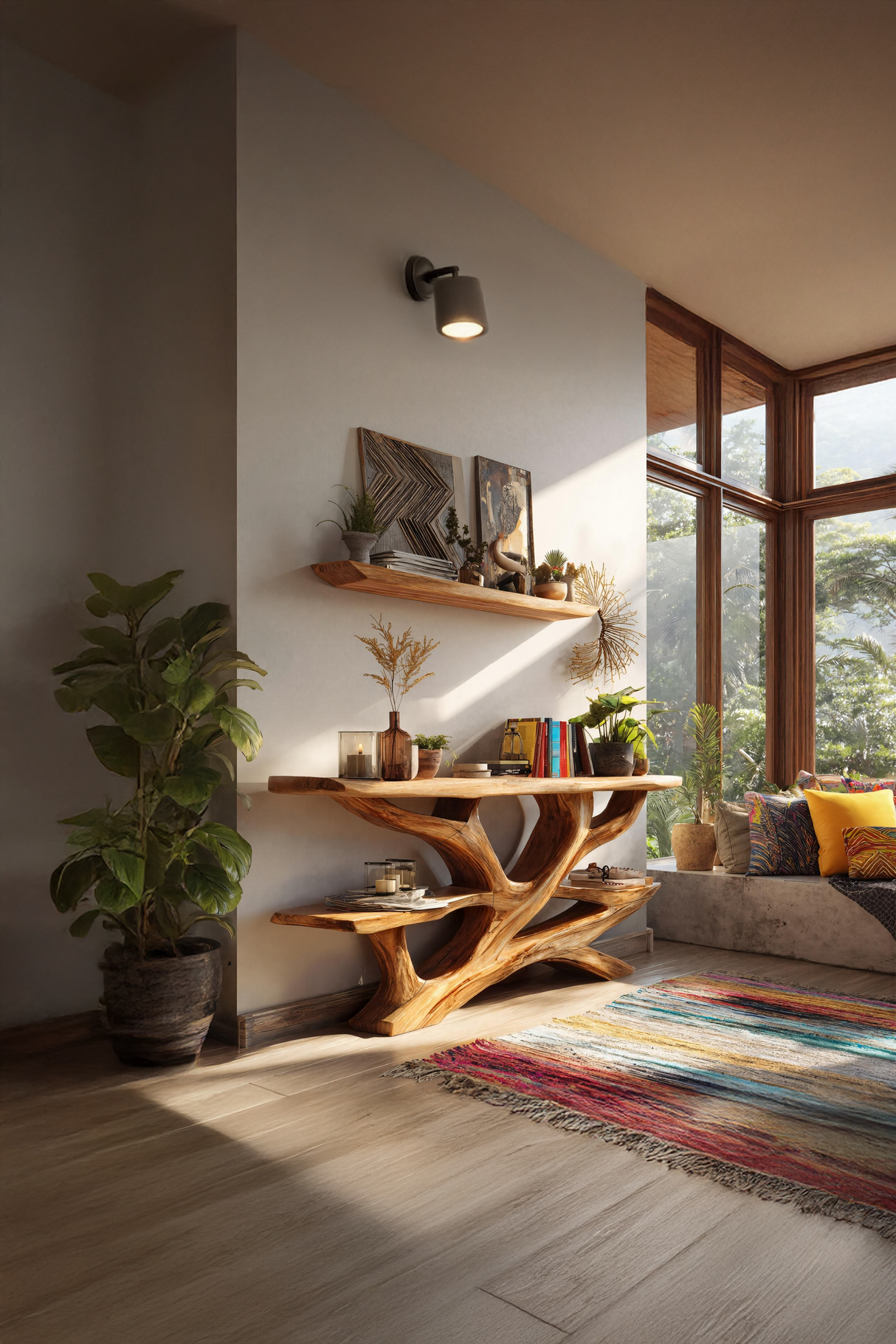 Mid Century Wooden Live Edge Console Table For Luxury Bedroom Decor