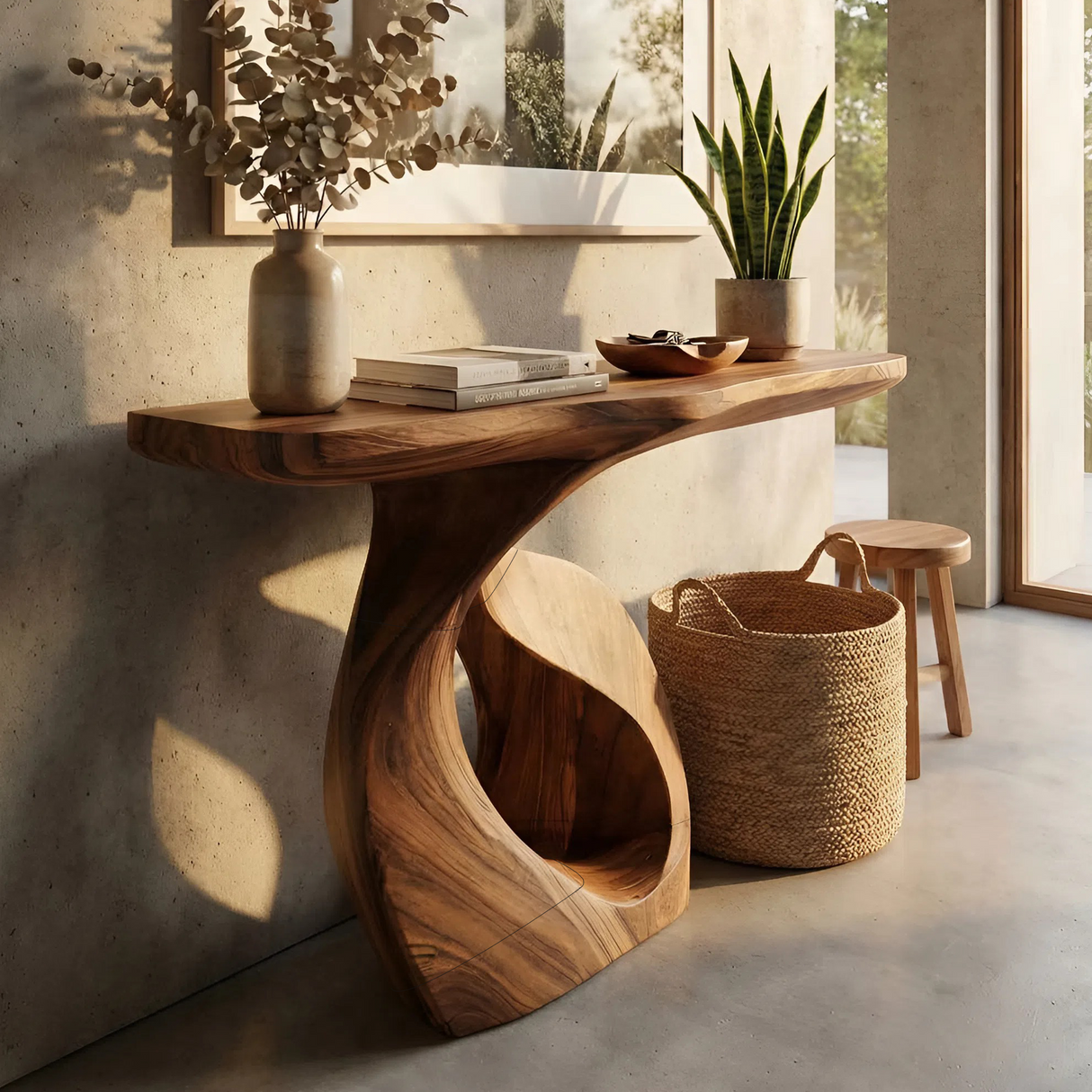 Handcrafted Solid Wood Console Table Organic Design For Entryway Decor
