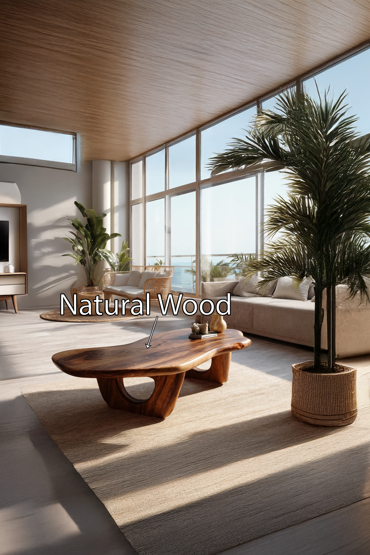 Mid Century Live Edge Coffee Table Solid Wood Furniture Decor