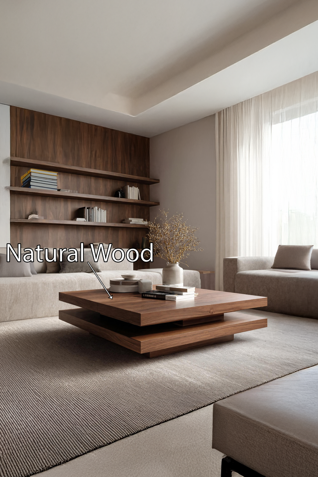 Modern Rustic Wooden Live Edge Coffee Table For Living Room