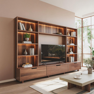 Large Entertainment Center With LED Lighting For Living Room