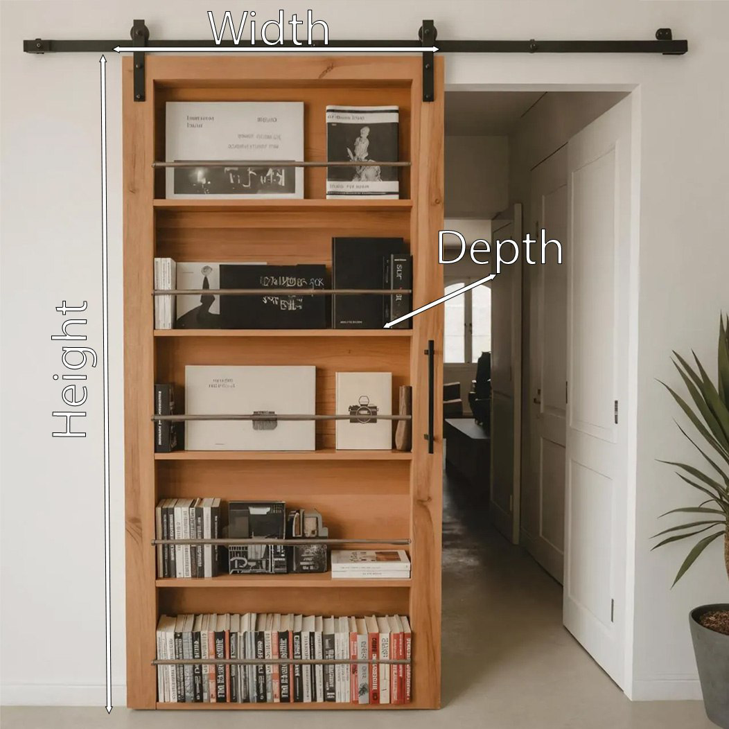 Modern Sliding Barn Door With Built-In Bookshelf For Living Room