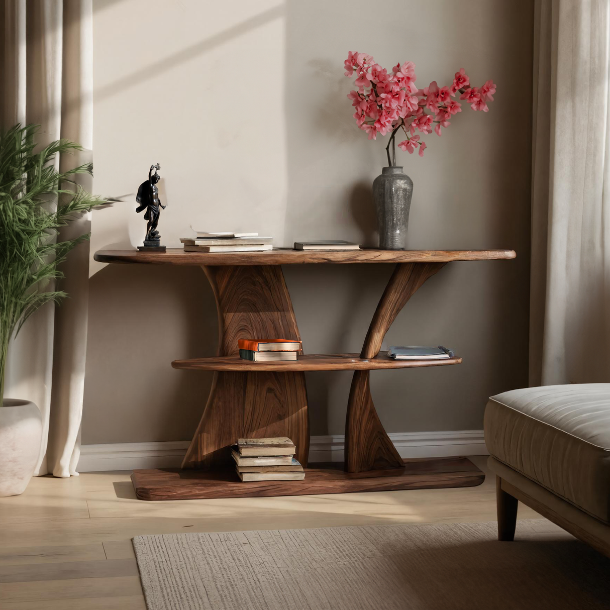 Farmhouse Solid Wood Console Table For Entryway Design And Storage