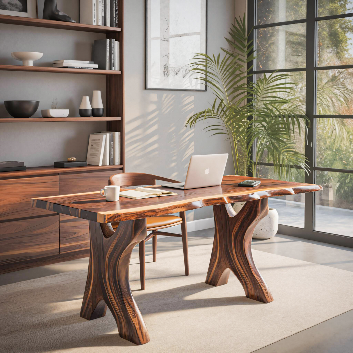 Modern Sculptural Live Edge Desk With Curved Legs For Studio