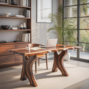 Modern Sculptural Live Edge Desk With Curved Legs For Studio