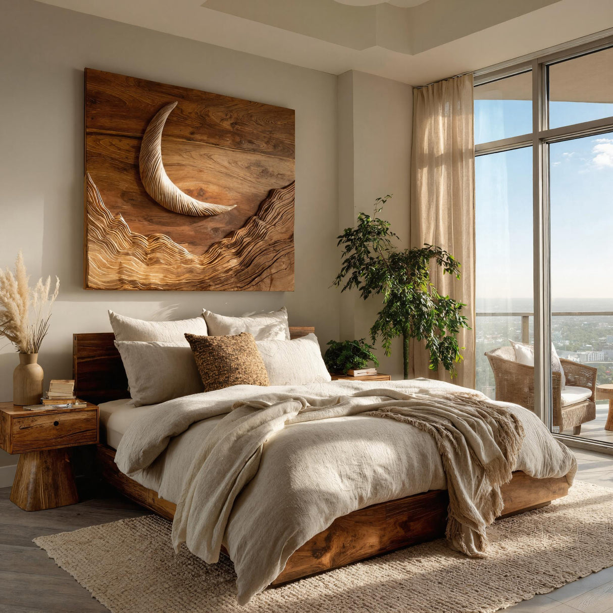 Minimalist Moon And Waves Wooden Wall Art For Home