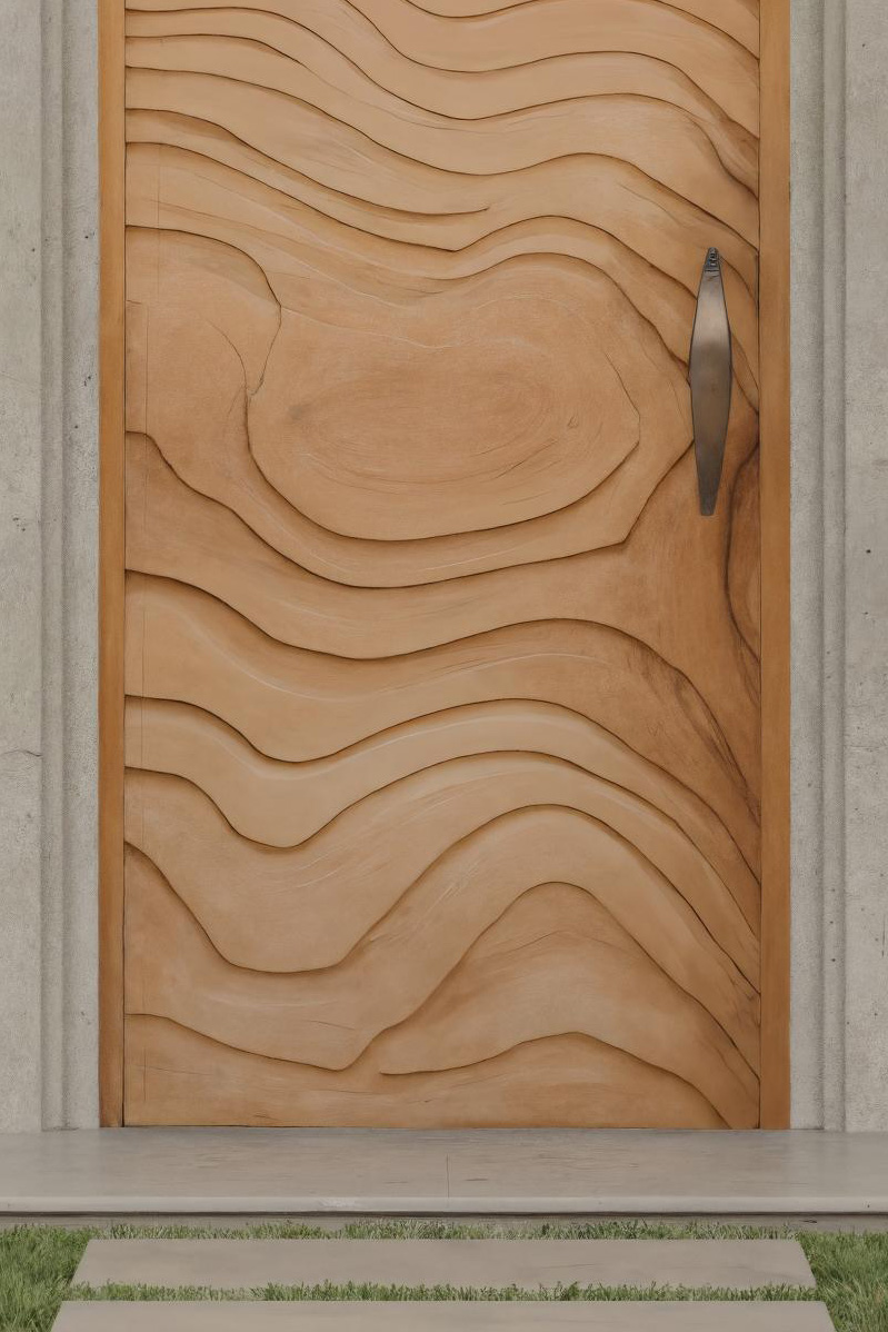 Modern Arched Front Door With Wave Pattern For Villa Or Architecture