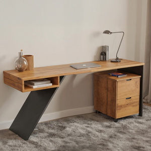 Modern Wood Desk With Storage Cabinet For Home Office Or Studio