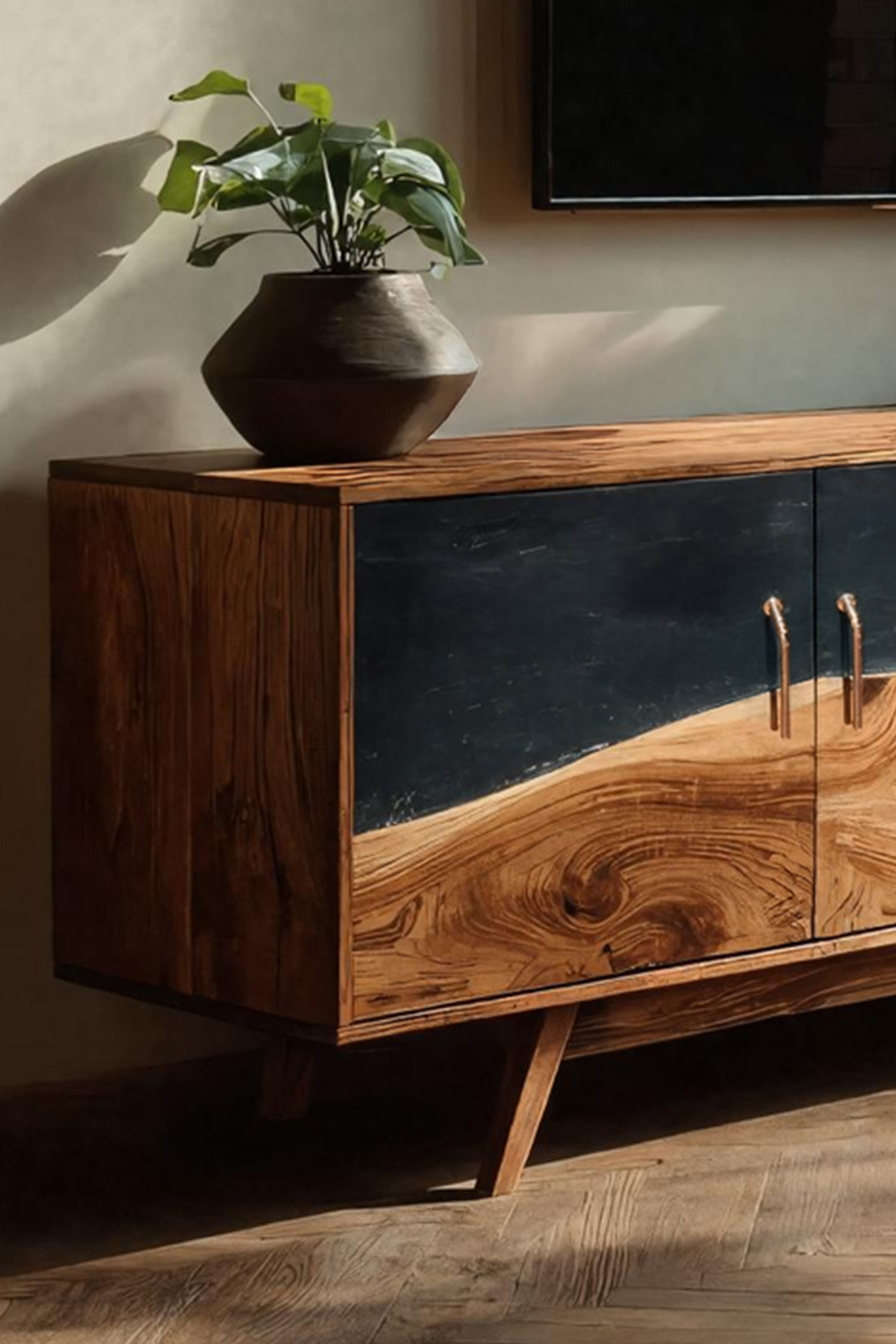 Modern Wooden Live Edge TV Stand For Entryway Design