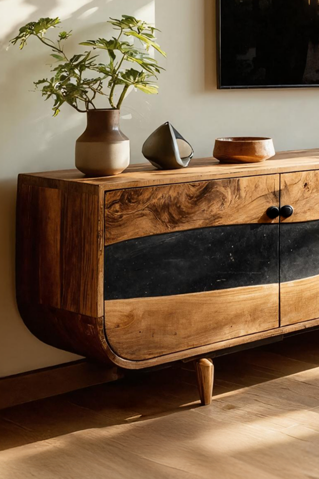 Handcrafted Wooden Live Edge TV Stand For Furniture Decor