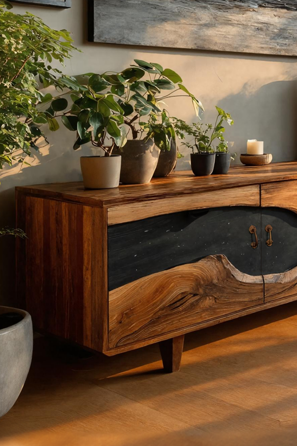 Handcrafted Wooden TV Stand For Natural Interior