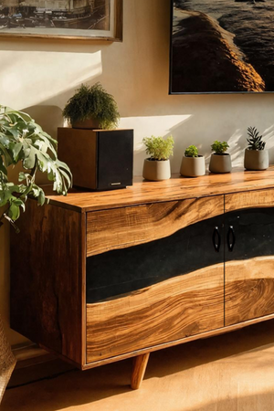 Farmhouse Live Edge Wood TV Cabinet For Interior