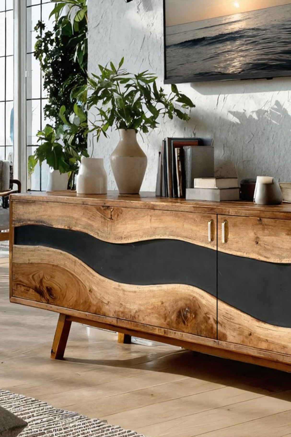 Mid Century Handmade Wooden TV Stand For Decor