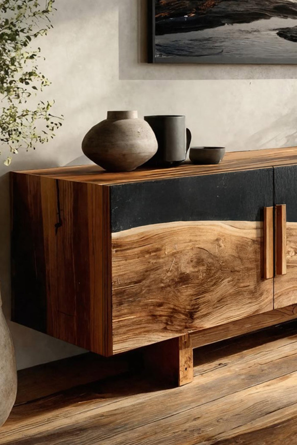 Mid Century Natural Wood Entertainment Unit For Decor