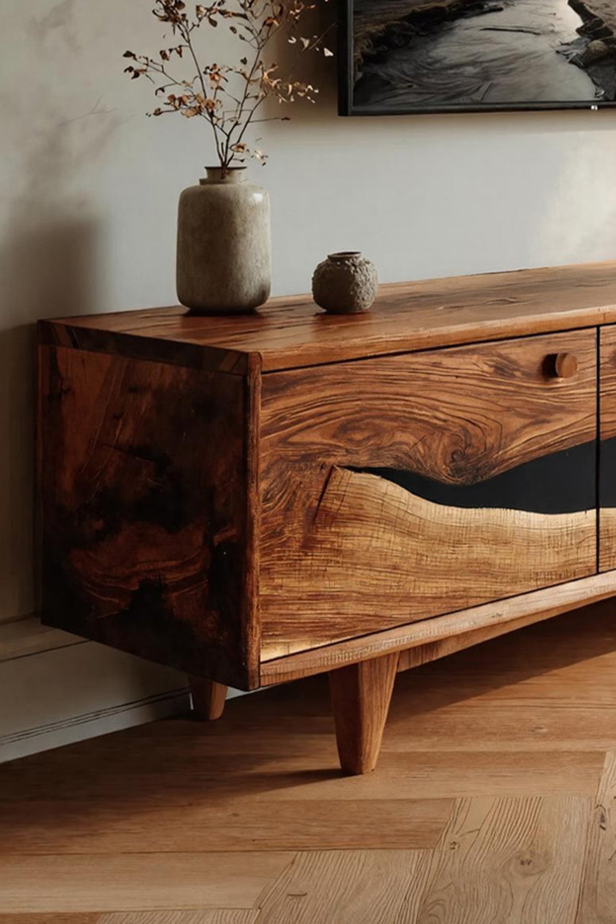 Handcrafted Wooden Console For Living Room Setup