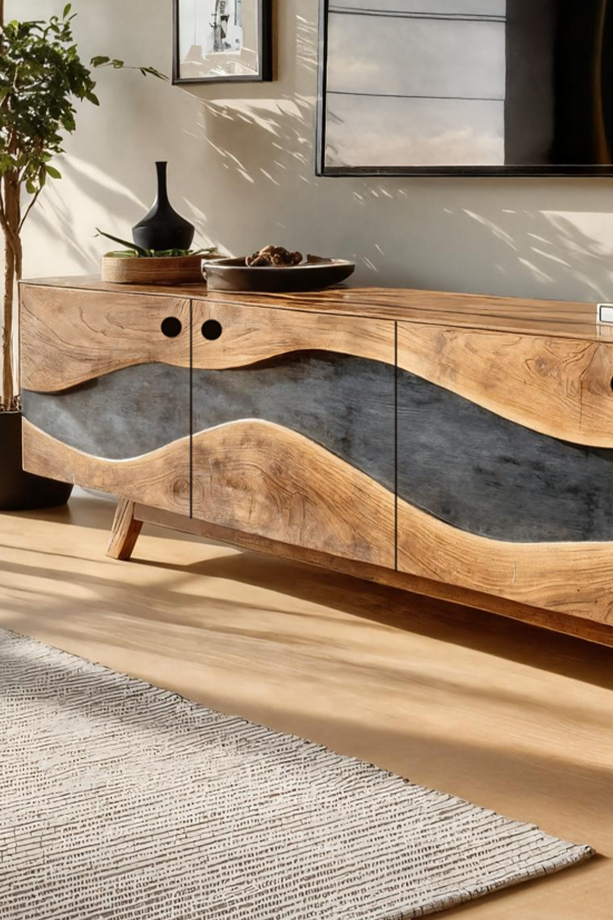 Modern Live Edge TV Cabinet For Entryway Design