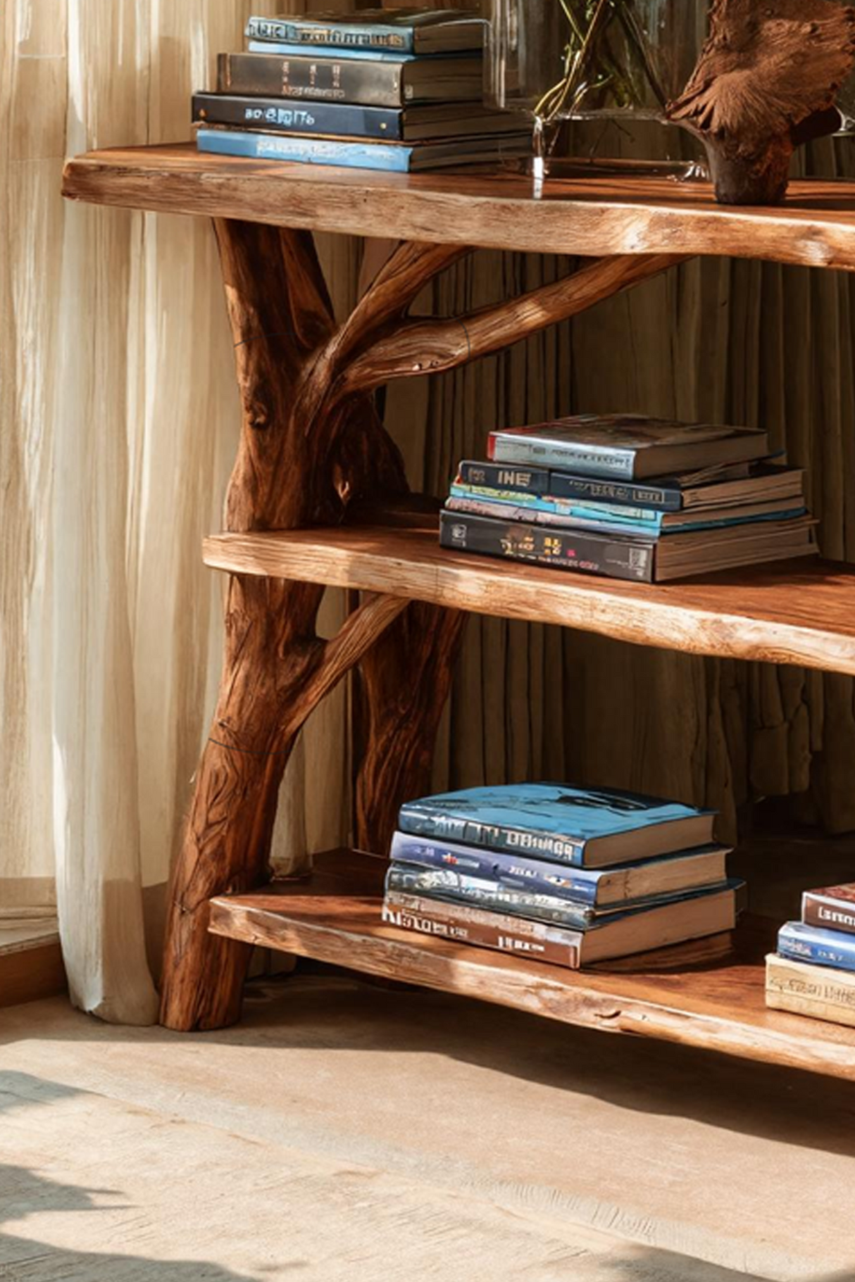 Farmhouse Wooden Live Edge Console Table For Rustic Living Room Decor