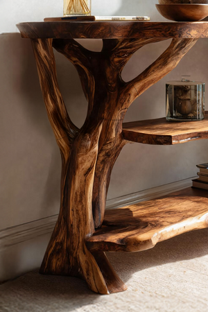 Mid Century Wooden Live Edge Console Table For Modern Furniture Decor